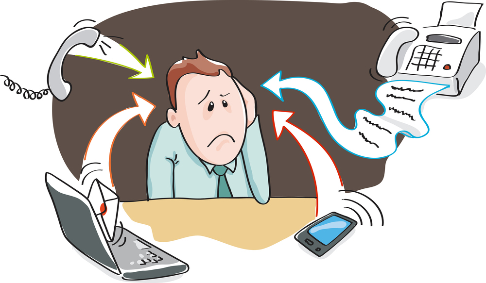 Office worker, businessman - burnout by information overload by