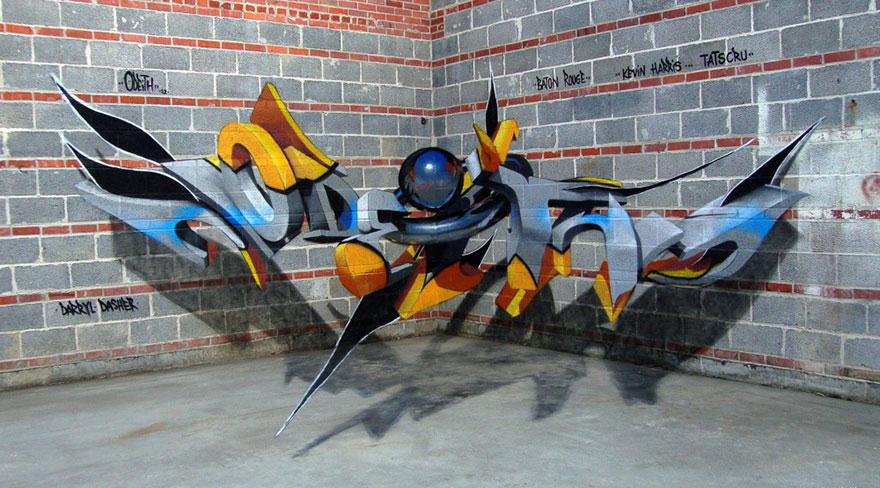 Odeith Amazing 3D Graffiti Against Brickwork via The Studio 